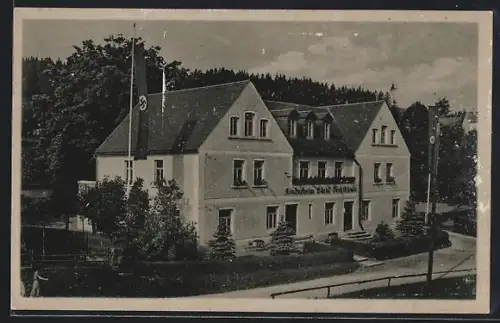 AK Sohland a. d. Spree, Kinder-Erholungsheim, Sächs. Fechtschule, -Fahne