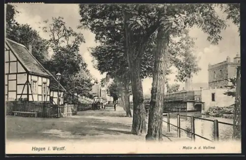 AK Hagen i. Westf., Motiv an der Vollme, Fachwerkhaus