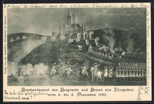 AK Königstein / Taunus, Bombardement der Bergveste und Brand von Königstein 1792