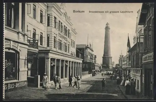 AK Borkum, Strandstrasse mit grossem Leuchtturm
