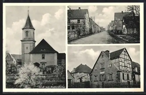 AK Rudolzhofen, Kirche, Hauptstrasse, Fachwerkhaus