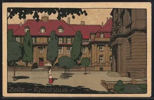 Steindruck-AK Zeitz, Blick auf das Kreishaus