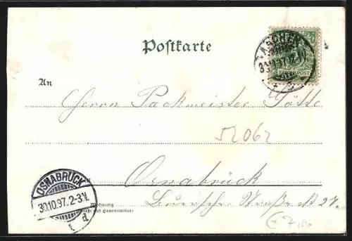 Lithographie Aachen, Pontthor und Dom