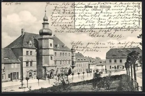 AK Mücheln, Strassenpartie mit Rathaus