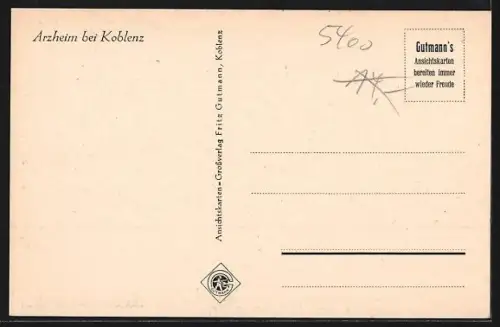 AK Arzheim bei Koblenz, Ortsansicht mit Kirche und umliegenden Häusern