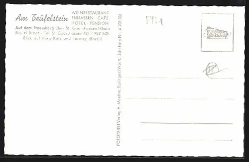 AK Patersberg am Mittelrhein, Hotel Am Teufelstein H. Brodt, Ortsansicht, Strassenpartie, Wappen