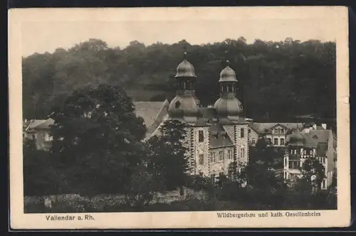 AK Vallendar /Rh., Widbergerbau u. kath. Gesellenheim aus der Vogelschau