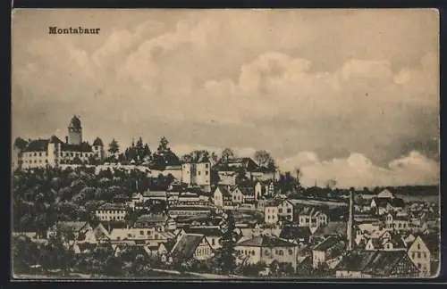 AK Montabaur, Ortspanorama mit Turm aus der Vogelschau