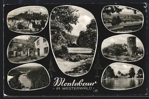 AK Montabaur /Westerwald, Kurhotel Waldesruhe, Schlosshof mit Brunnen