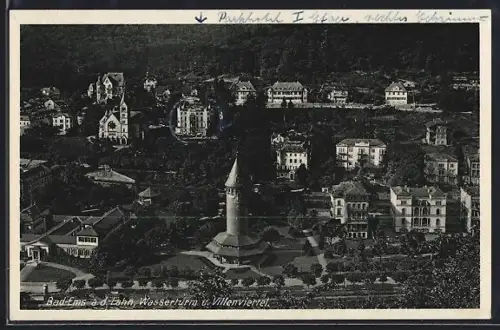 AK Bad Ems / Lahn, Blick auf Villenviertel und Wasserturm