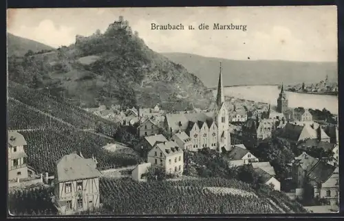 AK Braubach, Ortsansicht mit Marxburg