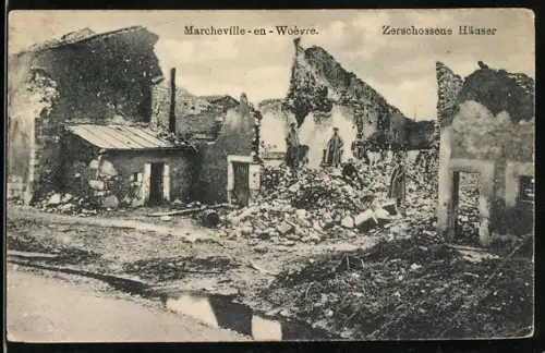 AK Marcheville-en-Woëvre, Maisons détruites par les bombardements