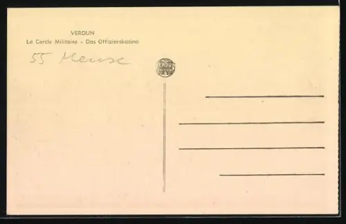 AK Verdun, Le Cercle Militaire, Das Offizierskasino reflektiert am Wasser