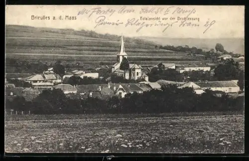 AK Brieulles-sur-Meuse, Vue du village avec église et paysage rural