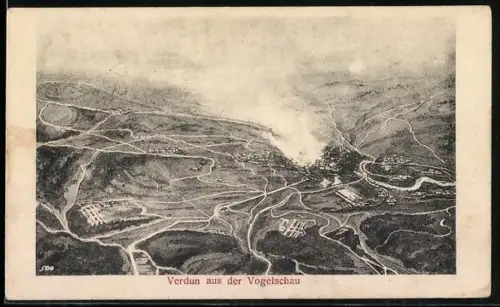 AK Verdun, Vue aérienne de la ville en temps de guerre
