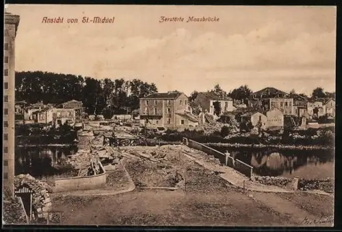 AK St-Mihiel, Pont de la Meuse détruit