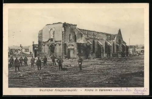 AK Varennes, Église en ruines sur le champ de bataille occidental
