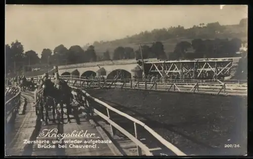 AK Chauvenchy, Pont détruit et reconstruit avec cheval et charrette