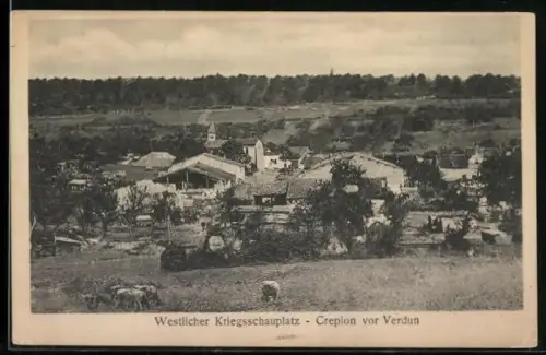 AK Crépion, Vue du village sur le front occidental avant Verdun