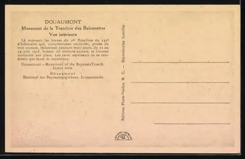 AK Douaumont, Monument de la Tranchée des Baïonnettes, Vue intérieure