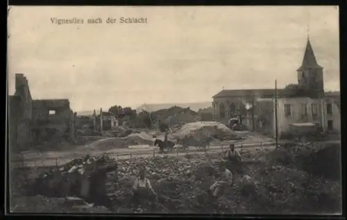 AK Vigneulles, Après la bataille, vue des ruines et de l`église
