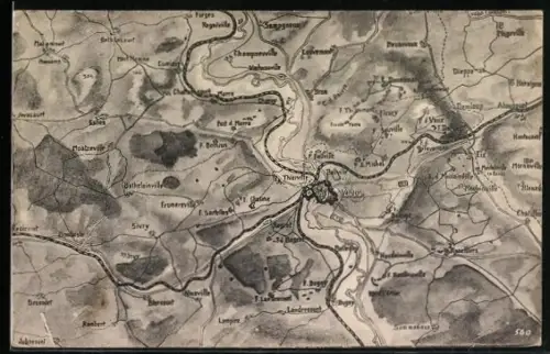AK Thionville, Carte topographique de la région de Thionville et environs