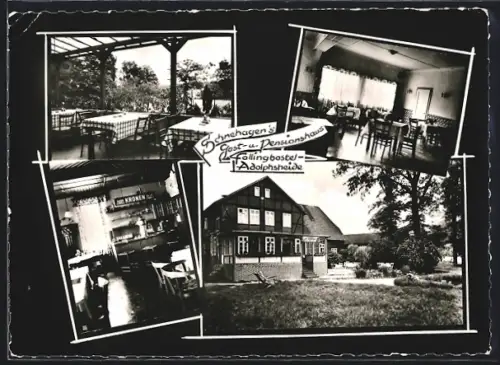 AK Fallingbostel-Adolphsheide, Gast- und Pensionshaus Schnehagen, Innen- und Aussenansichten