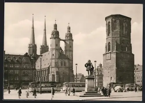 AK Halle /Saale, Marktplatz mit Strassenbahn