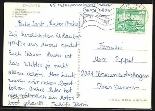 AK Mirow /Meckl., Plattenbauten, Seepanorama, Ernst-Thälmann-Strasse