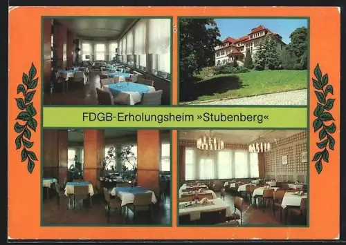 AK Quedlinburg, FDGB-Erholungsheim Stubenberg, Veranda, Aussenansicht, Gaststätte, Speiseraum