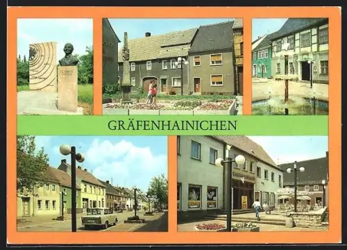 AK Gräfenhainichen, Denkmal J. G. Galle, Eisdiele