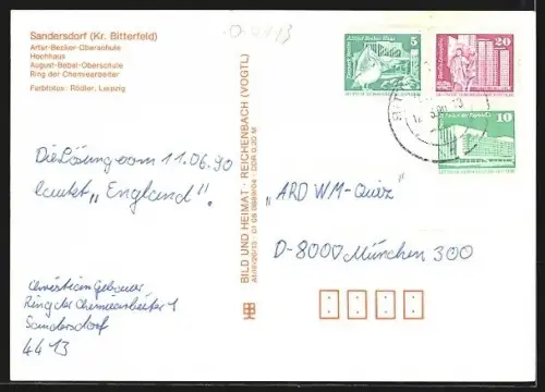 AK Sandersdorf / Sachs.-Anh., Artur-Becker-Oberschule, Ring der Chemiearbeiter