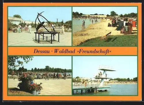 AK Dessau, Waldbad Freundschaft, Sprungturm, Strandansicht
