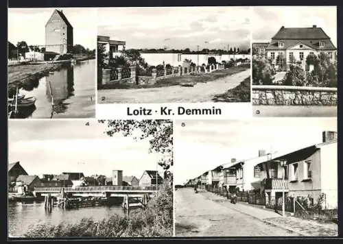 AK Loitz /Demmin, Hafen an der Peene, Rathaus, Drehbrücke an der Peene