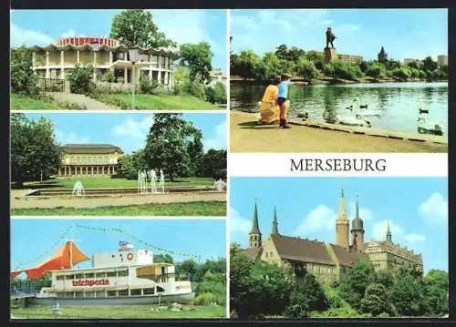AK Merseburg, Kosmos-Eisbar, Gaststätte Teichperle, Lenindenkmal, Schloss und Dom