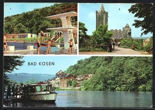 AK Bad Kösen, Schwimmbad der Jugend, Rudelsburg, Dampferanlegestelle