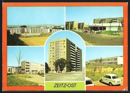 AK Zeitz-Ost, Blick zu den Neubauten, Kaufhalle, Oberschule