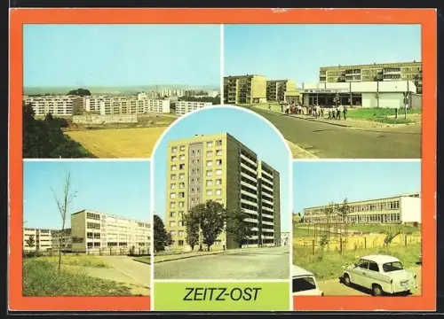 AK Zeitz-Ost, Blick zu den Neubauten, Kaufhalle, Oberschule
