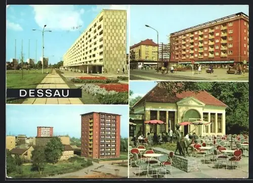AK Dessau, An der Wilhelm-Pieck-Strasse (Scheibe Nord), am Roten Stern, HOG und Intim-Bar Teehäuschen