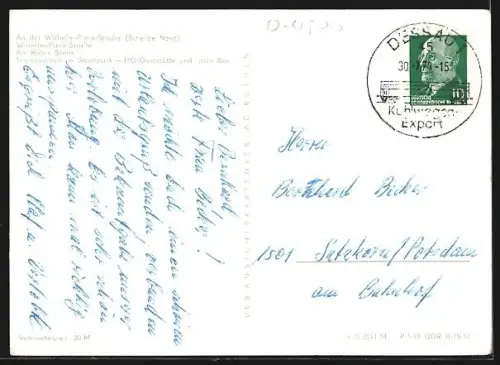 AK Dessau, An der Wilhelm-Pieck-Strasse (Scheibe Nord), am Roten Stern, HOG und Intim-Bar Teehäuschen