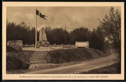 AK Verdun, Le Monument du Colonel Driant et des Chasseurs des 56e et 59e Bataillons