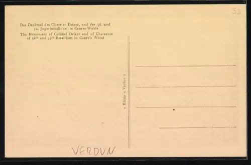 AK Verdun, Le Monument du Colonel Driant et des Chasseurs des 56e et 59e Bataillons