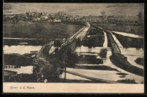 AK Sivry a. d. Maas, Vue du village avec routes et cours d`eau