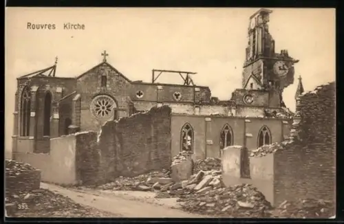 AK Rouvres, Église en ruines après un bombardement