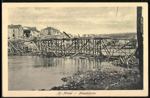 AK St.-Mihiel, Zerstörte Maasbrücke