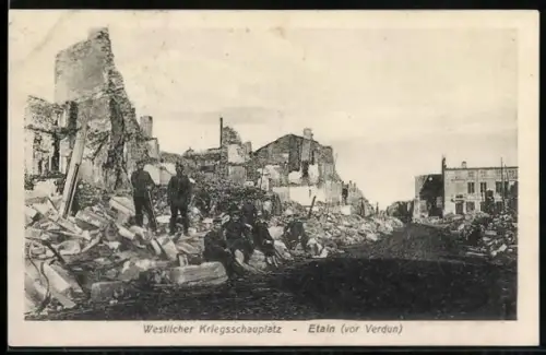 AK Étain /Verdun, Scène de destruction sur le champ de bataille occidental