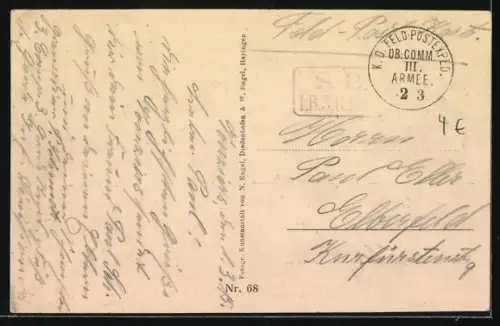 AK Dun a. Meuse, Vue du champ de bataille occidental avec rivière et maisons en ruines