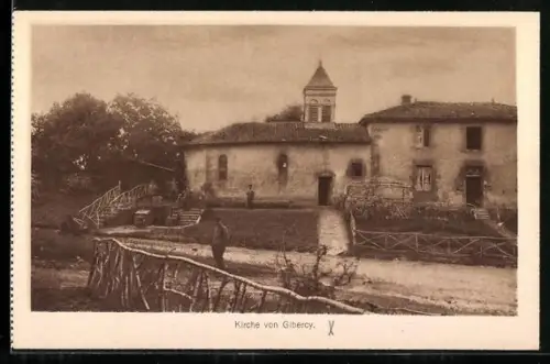 AK Gibercy, Église pittoresque et maison attenante avec chemin rustique