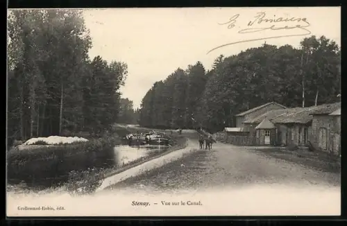 AK Stenay, Vue sur le Canal avec chemins et bâtiments adjacents