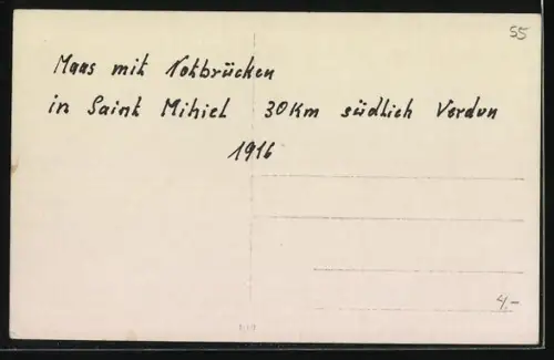 AK Saint-Mihiel, Vue de la Meuse avec ponts provisoires en 1916